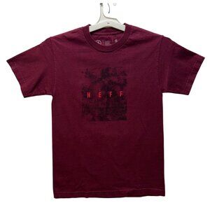 Neff Burgundy Graphic T-Shirt S 100% Cotton Short Sleeve Crewneck